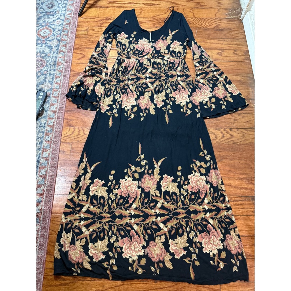Free People Midnight Garden Black Floral whimsygoth boho Maxi Dress Medium